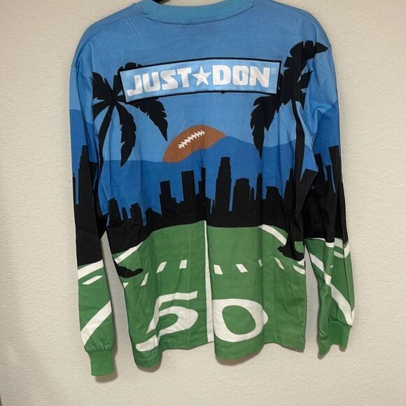 Just Don Mens Multicolor Graphic Cotton Long Sleeve Football T-Shirt Medium - Picture 5 of 7